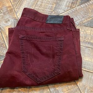 True Religion Geno relaxed slim jeans in red oak.
